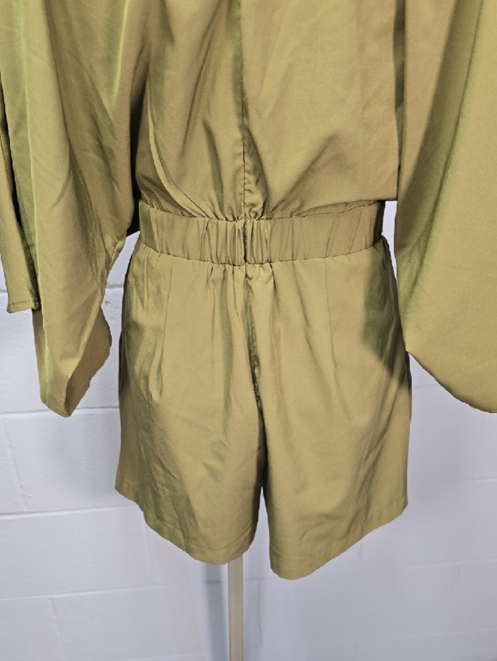 Fashion Nova Olive & Cream V-Neck Short Romper - Picture 8 of 9